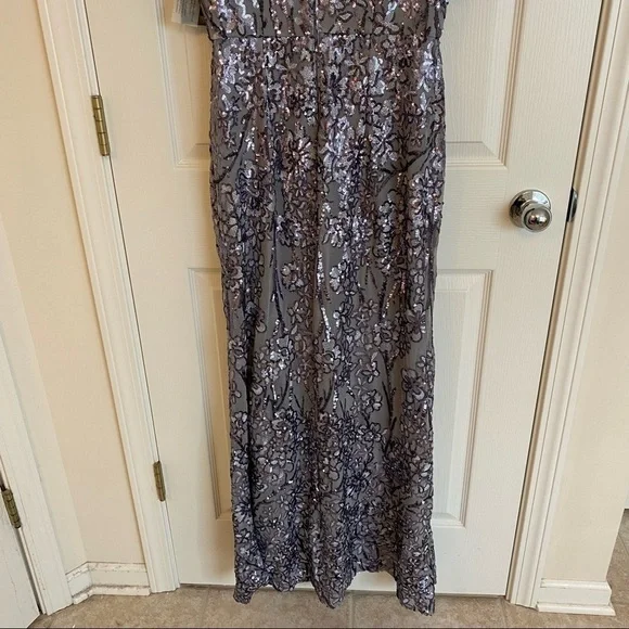 Alex Evenings Sequinned Cold-Shoulder Gown in Silver - Picture 10 of 11